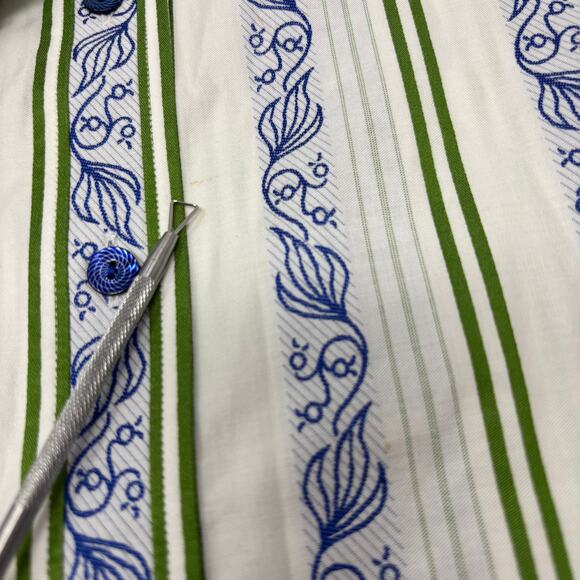 Robert Graham Medium Blue Green Flower Striped Long Sleeve Button Up Shirt - Picture 4 of 7